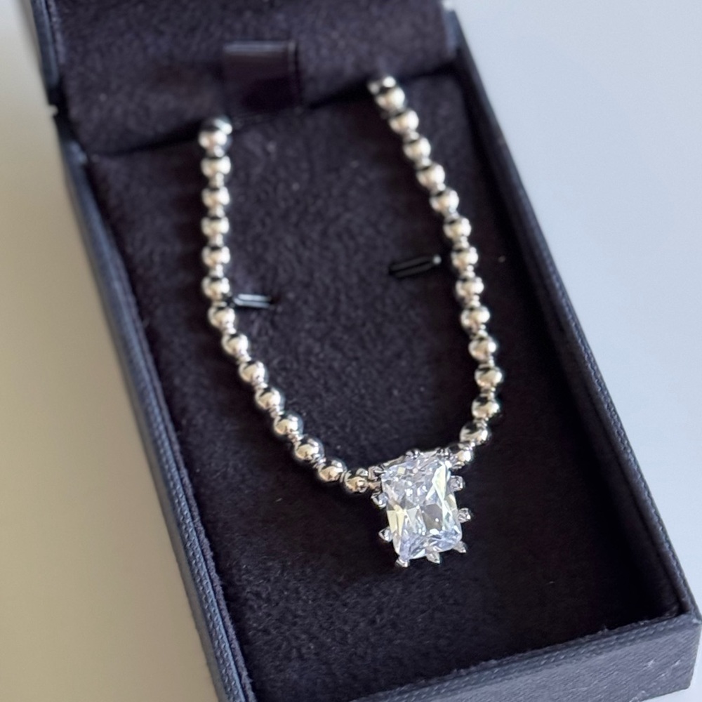 Eddie Borgo Emerald Crystal Silver Necklace